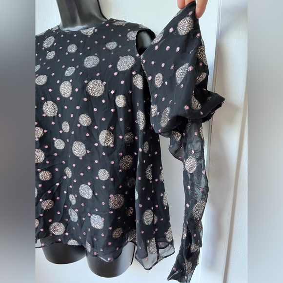 The Kooples Tutti Frutti Spots Silk Single Cold Shoulder Blouse Top size S - Picture 5 of 13